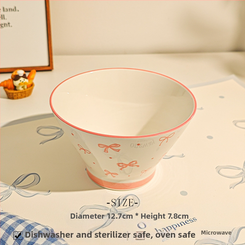 Bol ceramic pentru orez cu model desen animat, stil drăguț, formă rotundă, sub glazură, potrivit pentru microunde