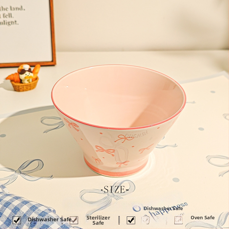 Bol ceramic pentru orez cu model desen animat, stil drăguț, formă rotundă, sub glazură, potrivit pentru microunde