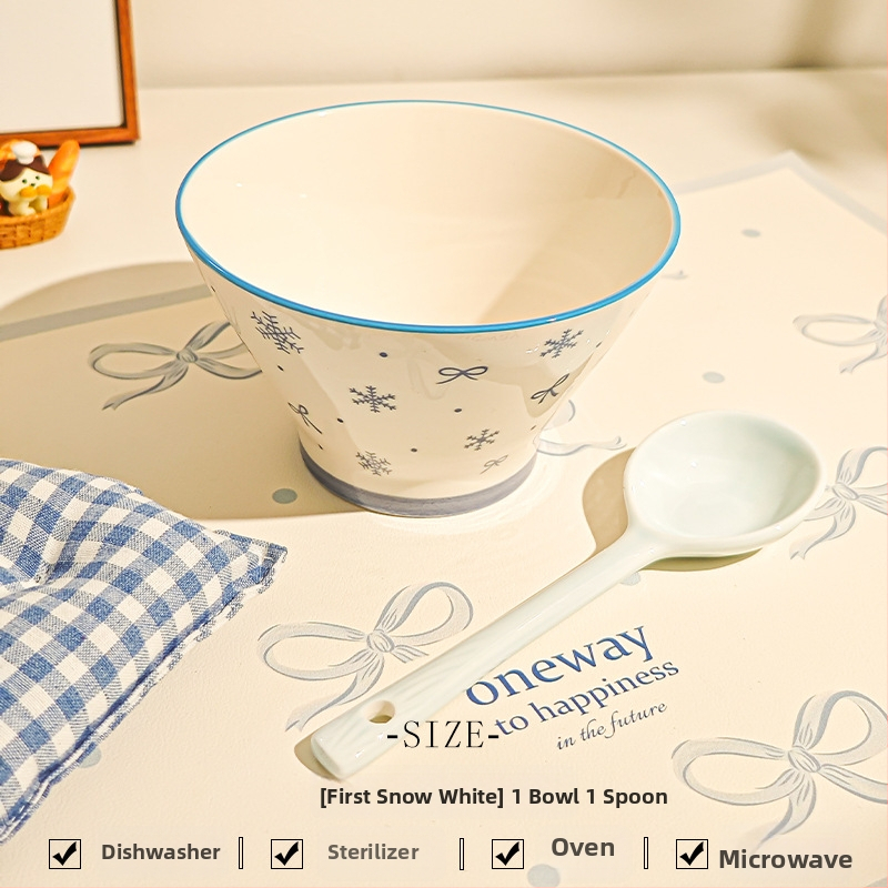 Bol ceramic pentru orez cu model desen animat, stil drăguț, formă rotundă, sub glazură, potrivit pentru microunde