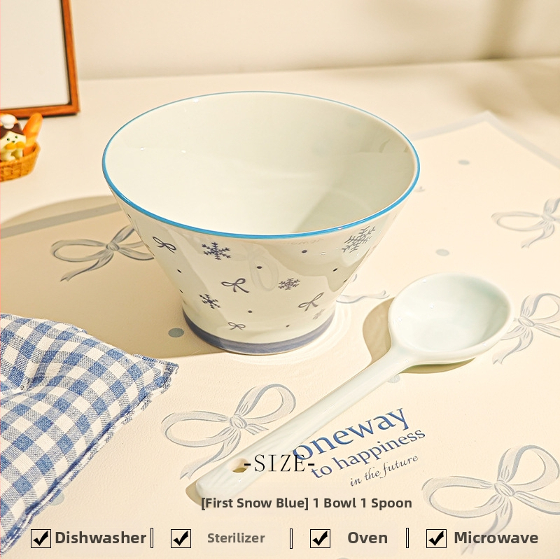 Bol ceramic pentru orez cu model desen animat, stil drăguț, formă rotundă, sub glazură, potrivit pentru microunde