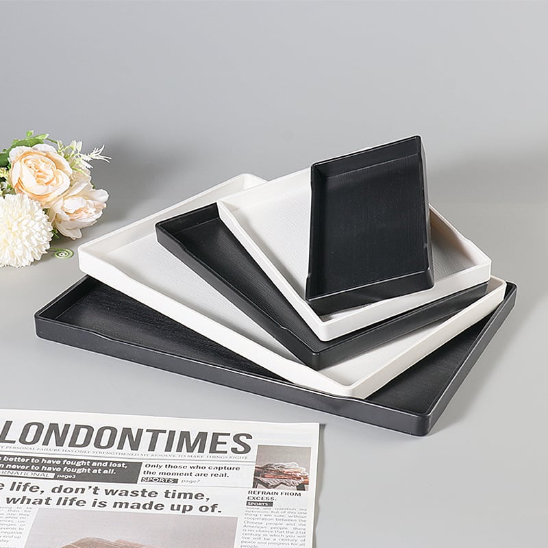 Ορθογώνιος δίσκος από μελαμίνη για ξενοδοχεία και ενοικιαζόμενα δωμάτια – προσαρμόσιμος με εκτύπωση λογότυπου, δυνατότητα ιδιωτικής ετικέτας, μοντέρνος μινιμαλιστικός σχεδιασμός