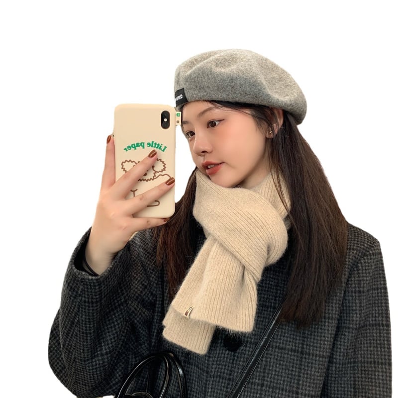 Шал – корейски стил, едноцветен плетен, топъл за зима за възрастни (Материал: акрилно влакно; Съдържание: 31–50%; Функция: поддържа топло; Сезон: зима; Стил: свеж и сладък)