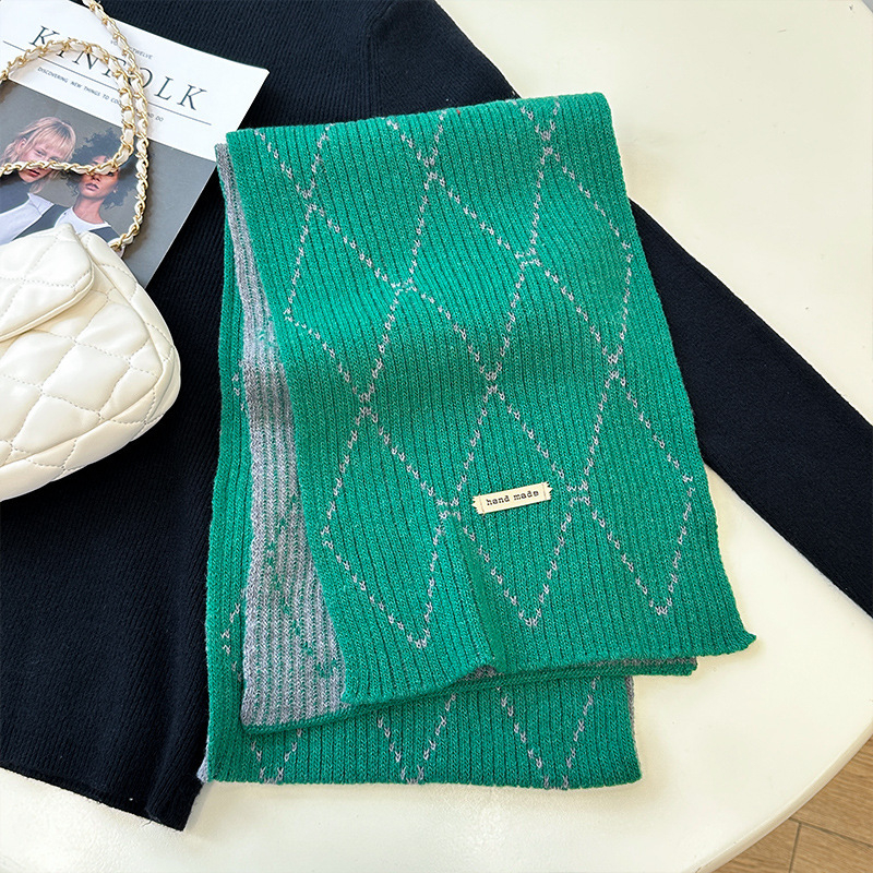 Шал – корейски стил, едноцветен плетен, топъл за зима за възрастни (Материал: акрилно влакно; Съдържание: 31–50%; Функция: поддържа топло; Сезон: зима; Стил: свеж и сладък)