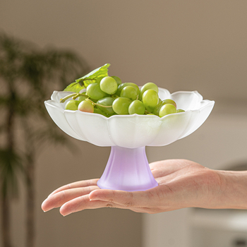 YOGEHOME γυάλινο πιάτο φρούτων με μοτίβο λωτού και υψηλό πόδι, Νέος Κινέζικος Στυλ επιδόρπιο πιάτο, 2024 έκδοση