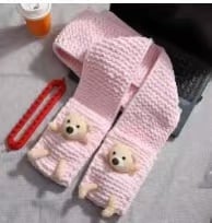 Kit DIY pentru fularul ursuleț cu buzunar – fular tricotat manual, fir poliester gros, Semi-Worsted, Haohan, origine Hebei