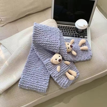 Kit DIY pentru fularul ursuleț cu buzunar – fular tricotat manual, fir poliester gros, Semi-Worsted, Haohan, origine Hebei
