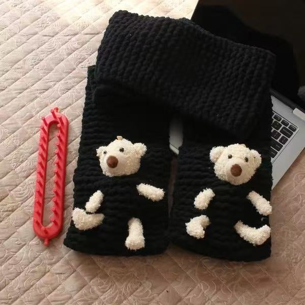 Kit DIY pentru fularul ursuleț cu buzunar – fular tricotat manual, fir poliester gros, Semi-Worsted, Haohan, origine Hebei