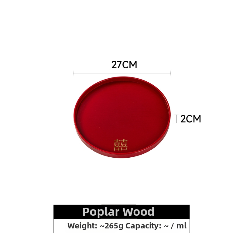 Дървен кръгъл поднос за чай с символа на щастието, едноцветен, пасторален стил, глянцирана повърхност