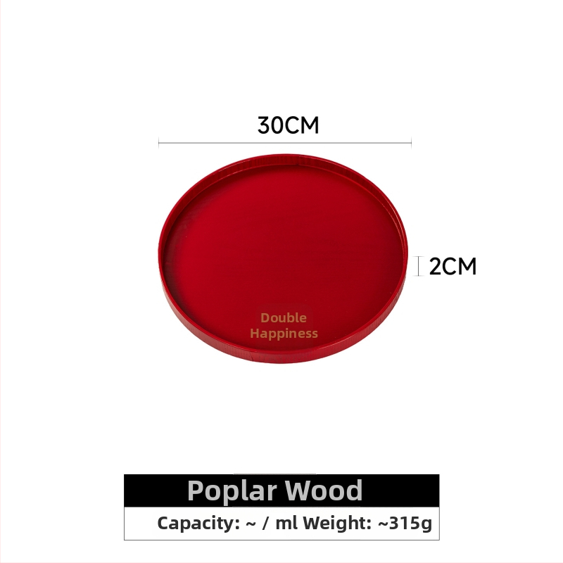 Дървен кръгъл поднос за чай с символа на щастието, едноцветен, пасторален стил, глянцирана повърхност