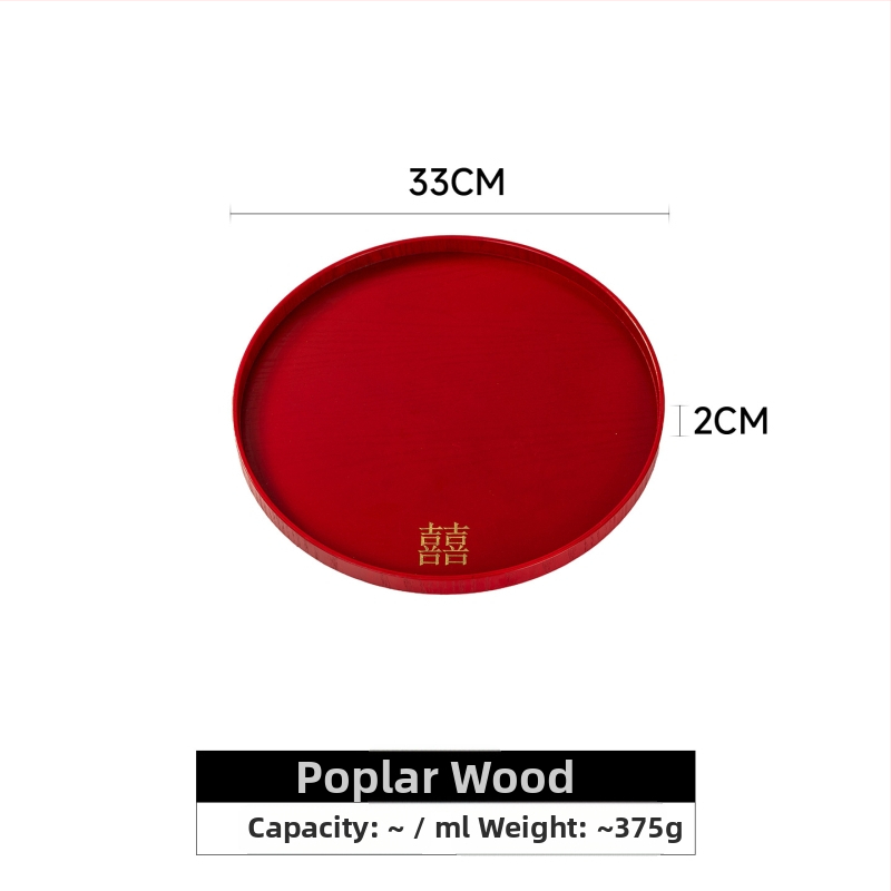 Дървен кръгъл поднос за чай с символа на щастието, едноцветен, пасторален стил, глянцирана повърхност