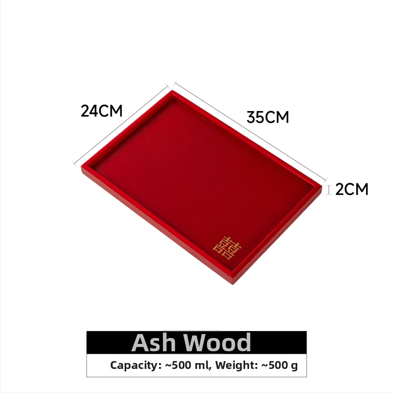 Дървен кръгъл поднос за чай с символа на щастието, едноцветен, пасторален стил, глянцирана повърхност