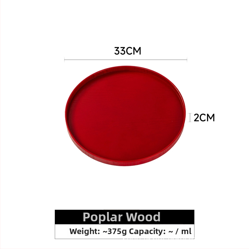 Дървен кръгъл поднос за чай с символа на щастието, едноцветен, пасторален стил, глянцирана повърхност