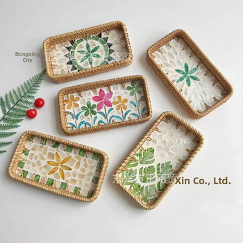 Vietnámi rattan héj gyümölcstál, kis téglalap alakú tál, egyszerű stílus, könnyed retro luxus