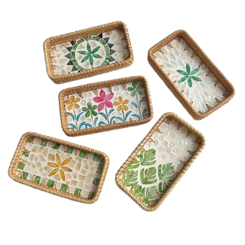 Vietnámi rattan héj gyümölcstál, kis téglalap alakú tál, egyszerű stílus, könnyed retro luxus