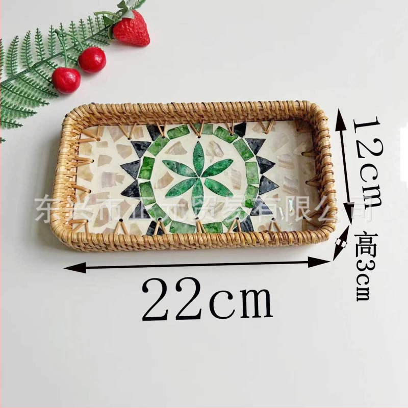 Vietnámi rattan héj gyümölcstál, kis téglalap alakú tál, egyszerű stílus, könnyed retro luxus