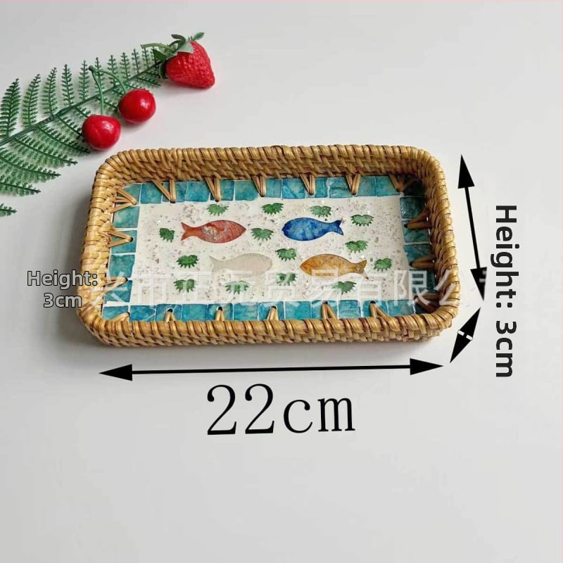 Vietnámi rattan héj gyümölcstál, kis téglalap alakú tál, egyszerű stílus, könnyed retro luxus