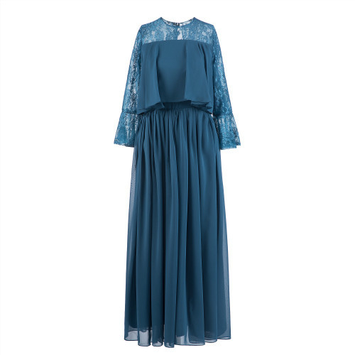 Duga večernja haljina, korejskog stila, haljina za banket za domaćicu, vitka silueta, visok pojas, poliester