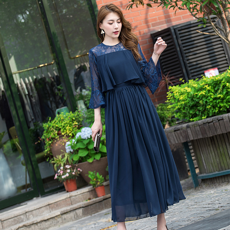 Duga večernja haljina, korejskog stila, haljina za banket za domaćicu, vitka silueta, visok pojas, poliester