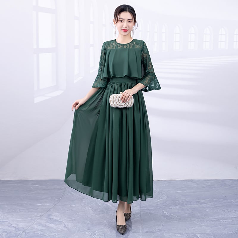 Duga večernja haljina, korejskog stila, haljina za banket za domaćicu, vitka silueta, visok pojas, poliester