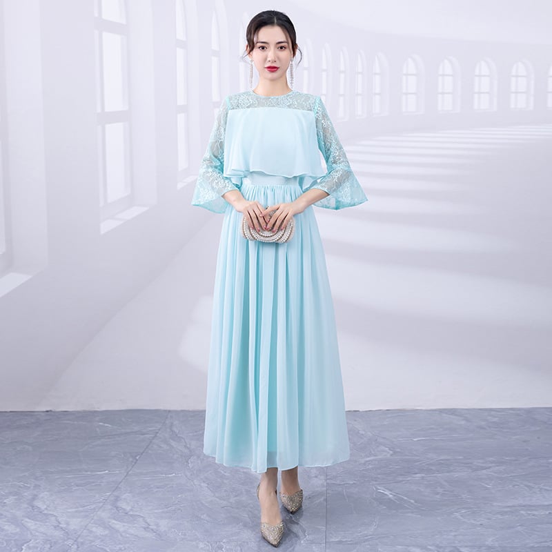 Duga večernja haljina, korejskog stila, haljina za banket za domaćicu, vitka silueta, visok pojas, poliester