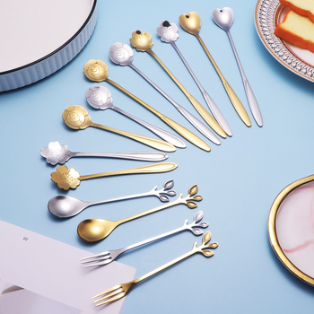 Lingură cu mâner lung, motiv floare de cireș, oțel inoxidabil 410, finisaj oglindă, Little Old Man Tableware