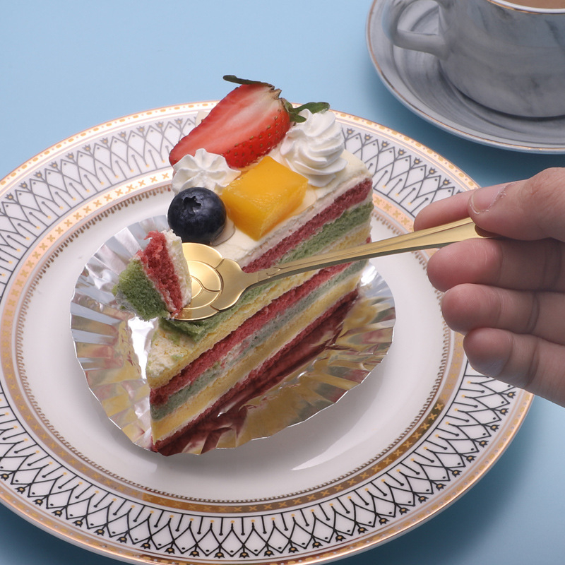 Lingură cu mâner lung, motiv floare de cireș, oțel inoxidabil 410, finisaj oglindă, Little Old Man Tableware