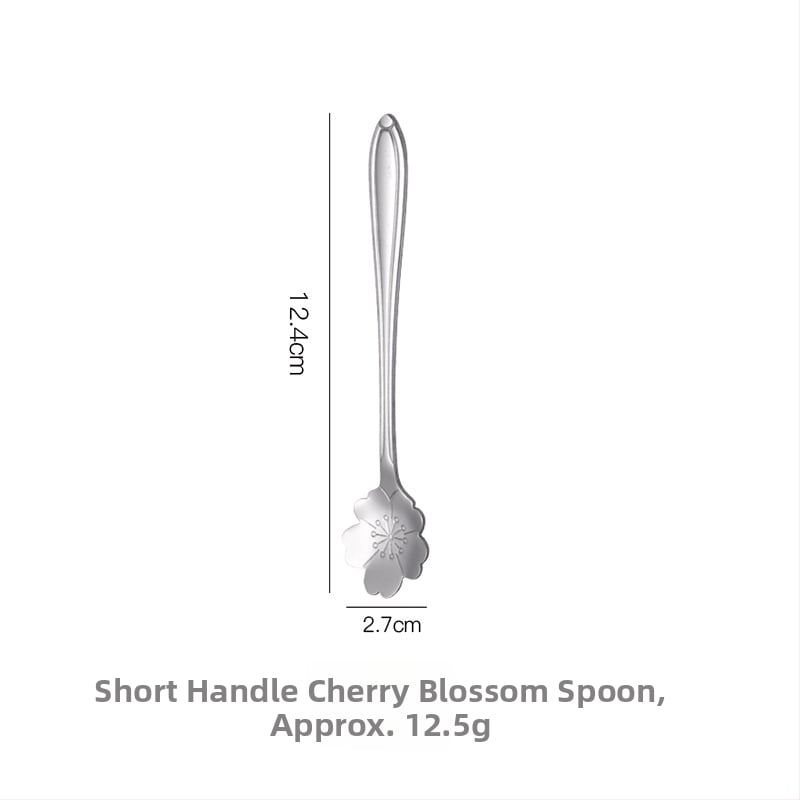 Lingură cu mâner lung, motiv floare de cireș, oțel inoxidabil 410, finisaj oglindă, Little Old Man Tableware