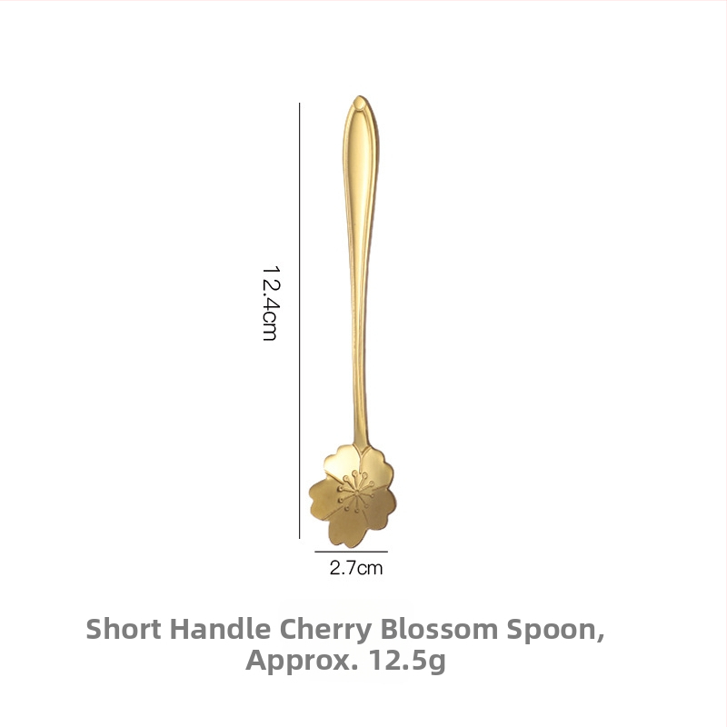 Lingură cu mâner lung, motiv floare de cireș, oțel inoxidabil 410, finisaj oglindă, Little Old Man Tableware