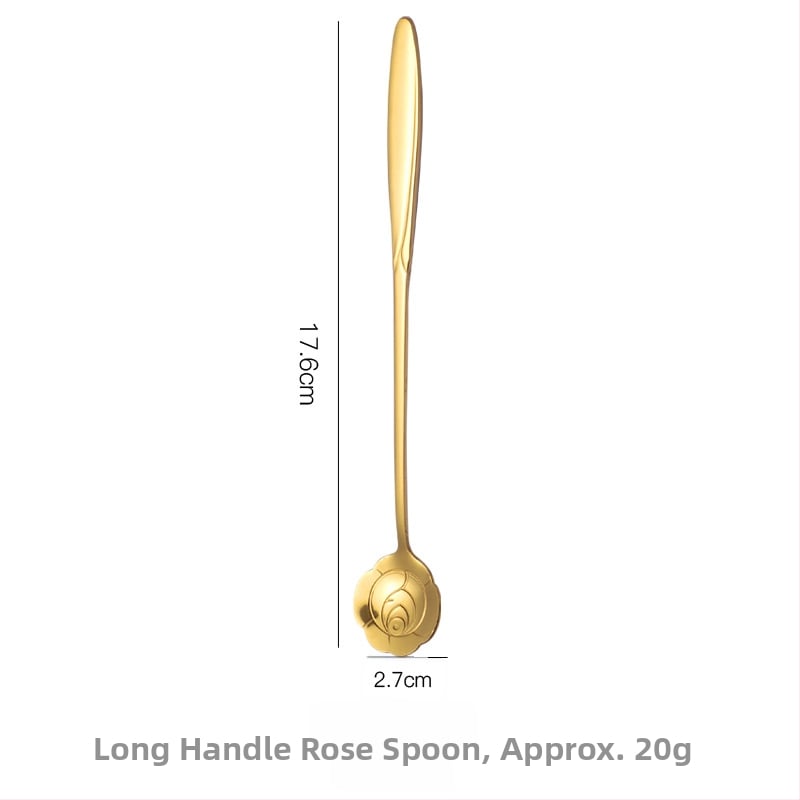 Lingură cu mâner lung, motiv floare de cireș, oțel inoxidabil 410, finisaj oglindă, Little Old Man Tableware