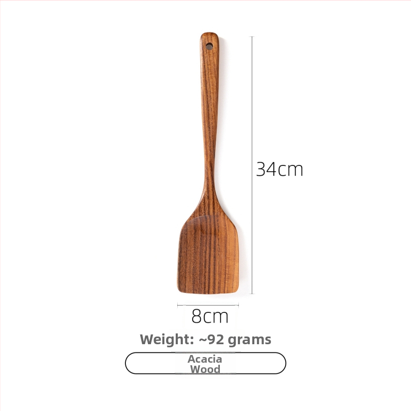 Akācijas koka karotes un lāpstas komplekts nepiedegošām pannām, izturīgs pret augstām temperatūrām, aizsardzība pret apdegumiem, āķa dizains, koka rokturi