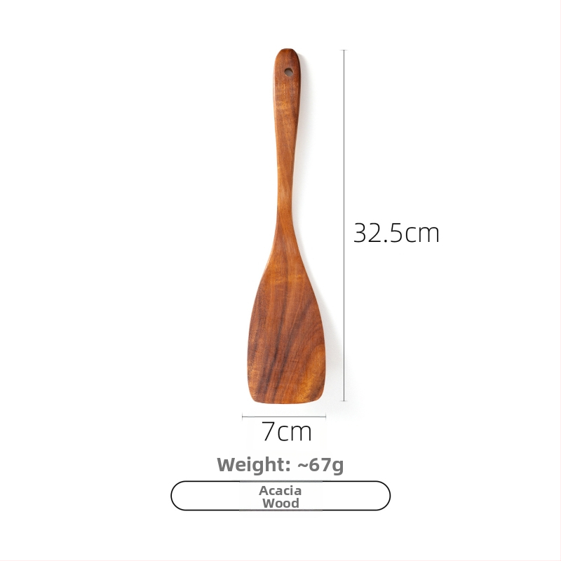 Akācijas koka karotes un lāpstas komplekts nepiedegošām pannām, izturīgs pret augstām temperatūrām, aizsardzība pret apdegumiem, āķa dizains, koka rokturi