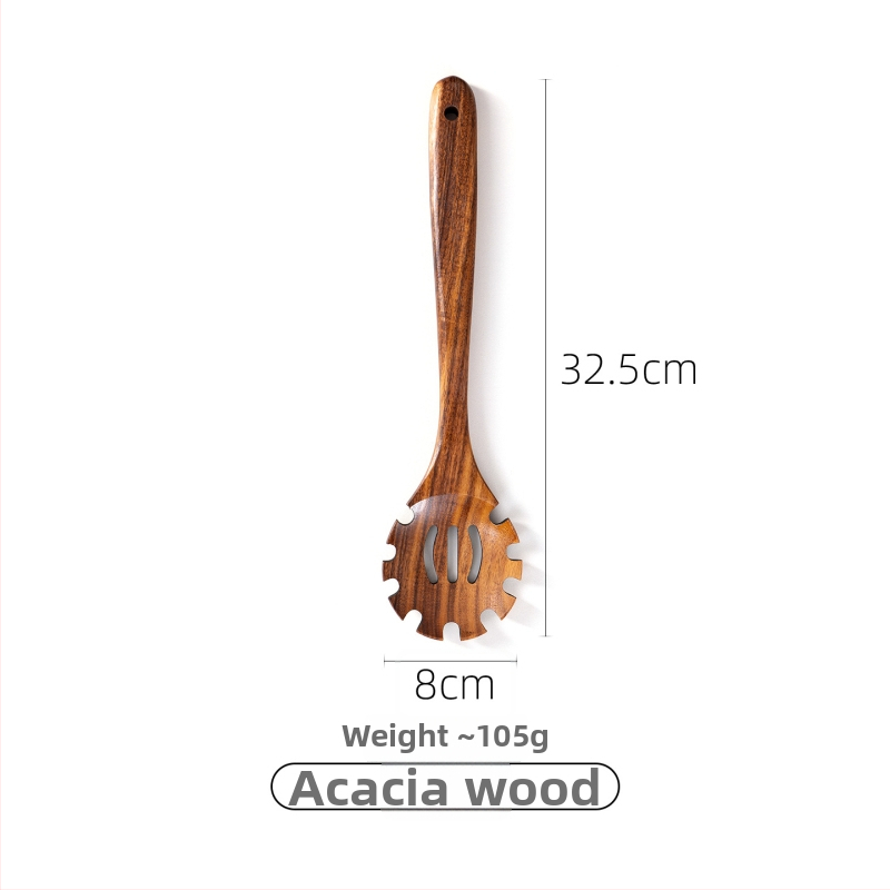 Akācijas koka karotes un lāpstas komplekts nepiedegošām pannām, izturīgs pret augstām temperatūrām, aizsardzība pret apdegumiem, āķa dizains, koka rokturi