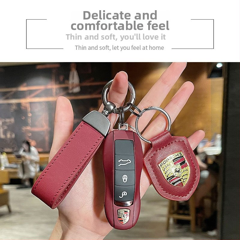 Porsche kulcsház – PU anyag, lakkozott bőrhatás, egyszerű stílus; kompatibil Cayenne, Macan, 911, Panamera, 718, Taycan