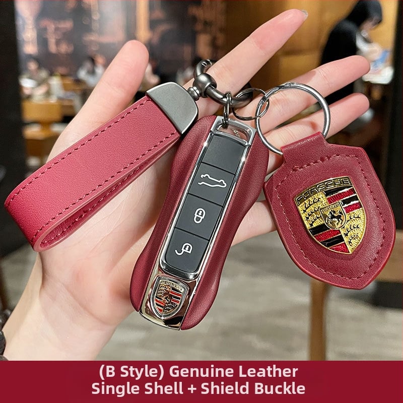 Porsche kulcsház – PU anyag, lakkozott bőrhatás, egyszerű stílus; kompatibil Cayenne, Macan, 911, Panamera, 718, Taycan