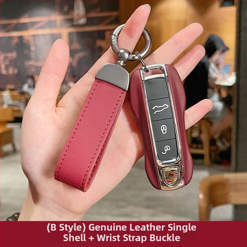 Porsche kulcsház – PU anyag, lakkozott bőrhatás, egyszerű stílus; kompatibil Cayenne, Macan, 911, Panamera, 718, Taycan