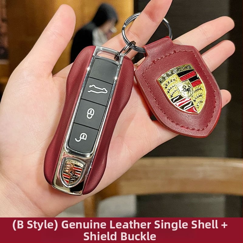 Porsche kulcsház – PU anyag, lakkozott bőrhatás, egyszerű stílus; kompatibil Cayenne, Macan, 911, Panamera, 718, Taycan