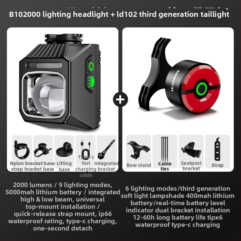 Elülső világítás kerékpárhoz, országúti és MTB kerékpárokhoz, éjszakai vezetéshez, integrált bringa számítógéppel, hosszú üzemidejű akkumulátor