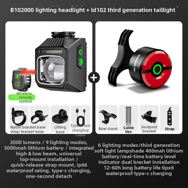 Elülső világítás kerékpárhoz, országúti és MTB kerékpárokhoz, éjszakai vezetéshez, integrált bringa számítógéppel, hosszú üzemidejű akkumulátor