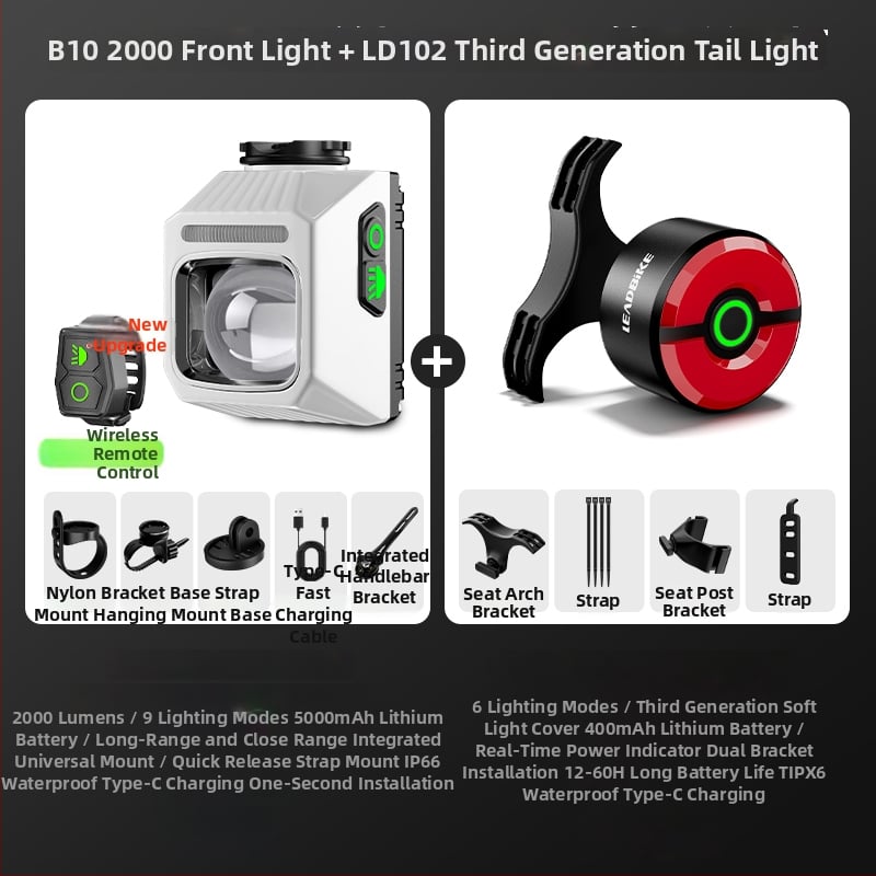 Elülső világítás kerékpárhoz, országúti és MTB kerékpárokhoz, éjszakai vezetéshez, integrált bringa számítógéppel, hosszú üzemidejű akkumulátor