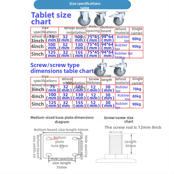 Universaalne ratas lameplaadiga, vaikne suunatud piduriga, TPR kumm