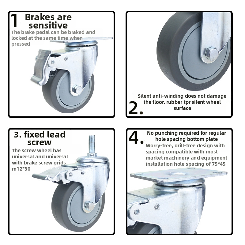Universalius ratas su plokščiąja plokšte, tylus krypties stabdys, TPR guma