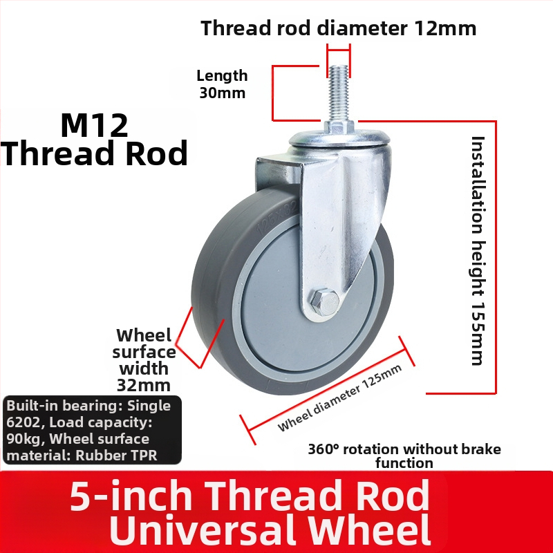 Universaalne ratas lameplaadiga, vaikne suunatud piduriga, TPR kumm