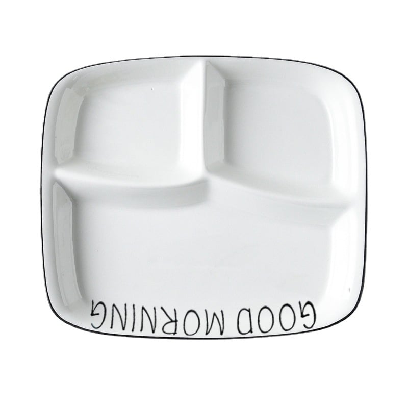 Farfurie porțelan divizată, suprafață pictată manual, compatibilă cu microunde, imprimare logo, personalizare disponibilă