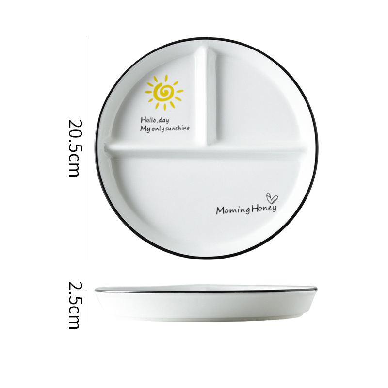 Farfurie porțelan divizată, suprafață pictată manual, compatibilă cu microunde, imprimare logo, personalizare disponibilă