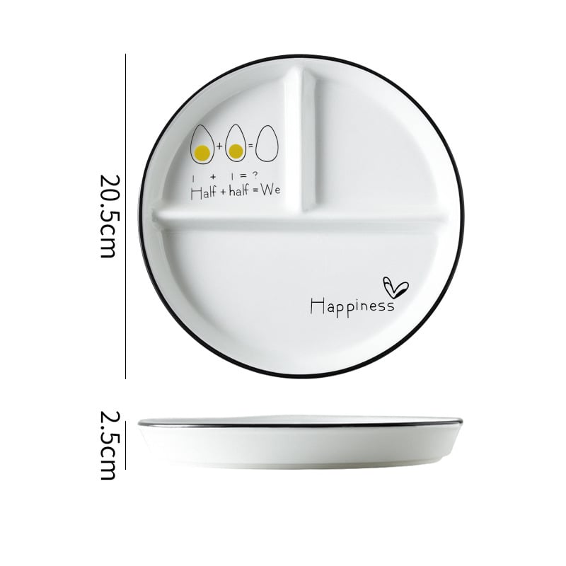 Farfurie porțelan divizată, suprafață pictată manual, compatibilă cu microunde, imprimare logo, personalizare disponibilă