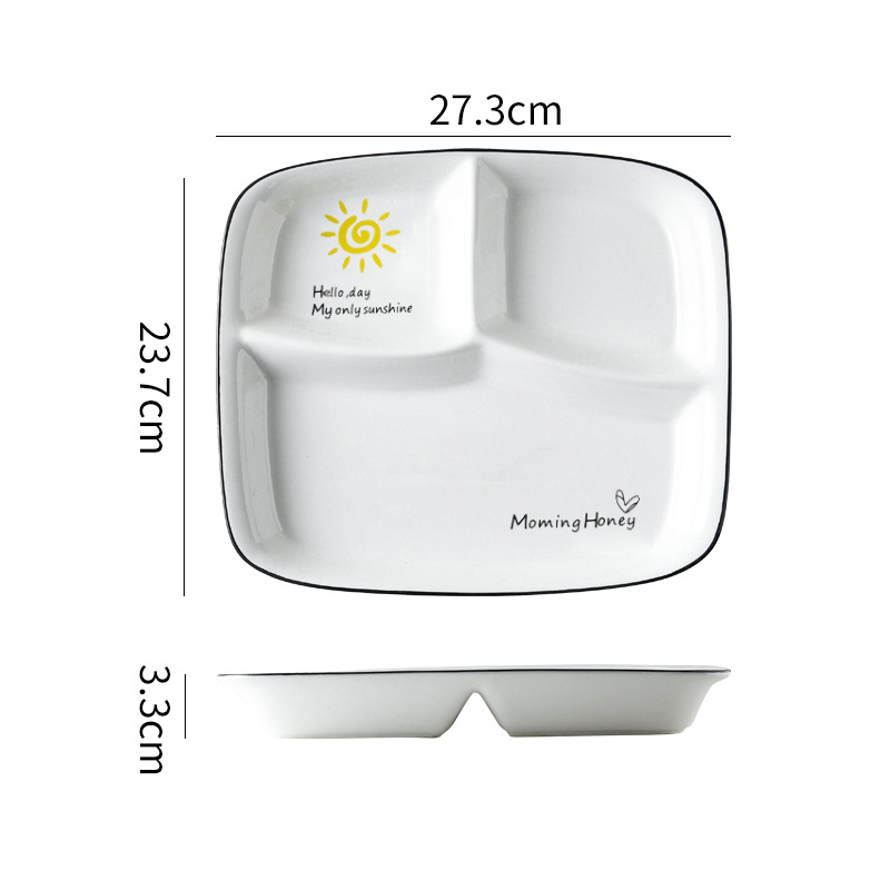 Farfurie porțelan divizată, suprafață pictată manual, compatibilă cu microunde, imprimare logo, personalizare disponibilă