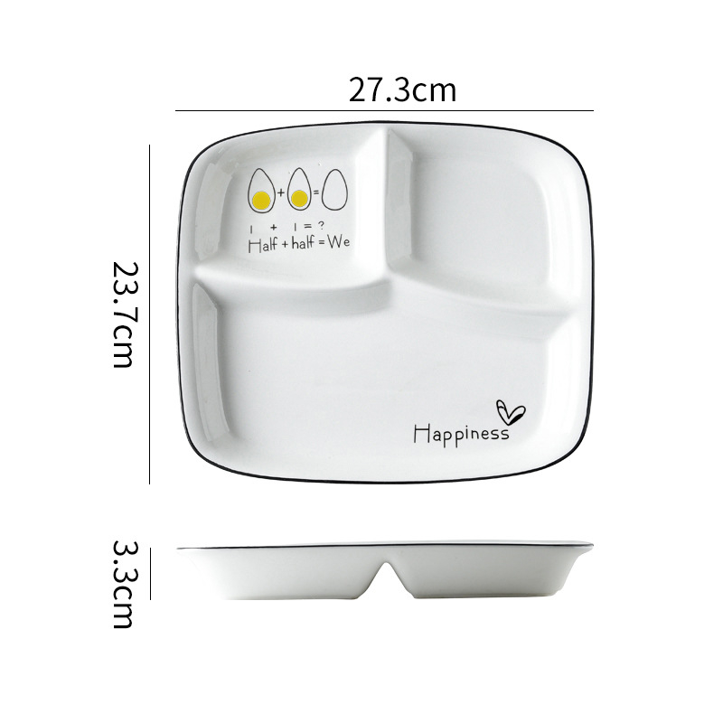 Farfurie porțelan divizată, suprafață pictată manual, compatibilă cu microunde, imprimare logo, personalizare disponibilă