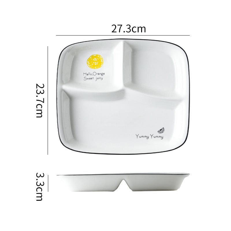 Farfurie porțelan divizată, suprafață pictată manual, compatibilă cu microunde, imprimare logo, personalizare disponibilă