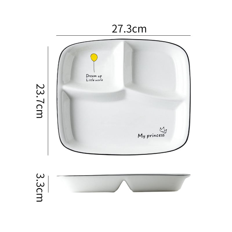 Farfurie porțelan divizată, suprafață pictată manual, compatibilă cu microunde, imprimare logo, personalizare disponibilă