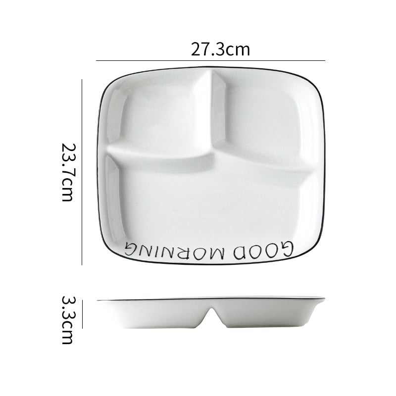 Farfurie porțelan divizată, suprafață pictată manual, compatibilă cu microunde, imprimare logo, personalizare disponibilă